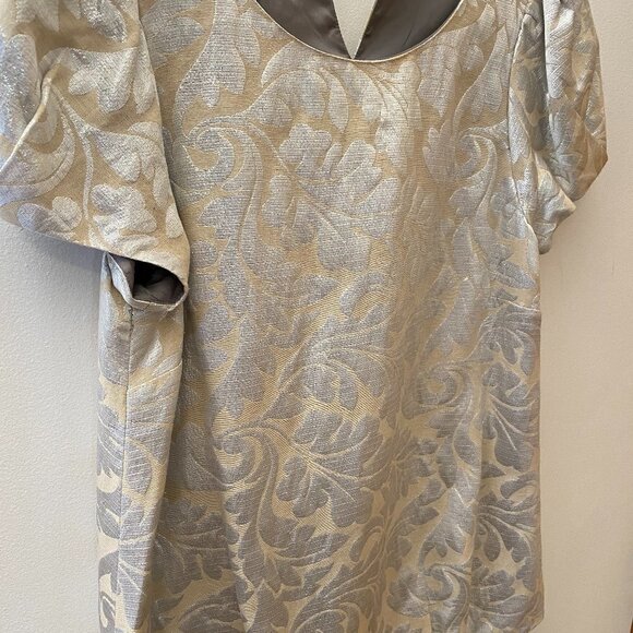 Tibi NY Silver and Gold Metallic Jacquard Leaf Bubble Sleeve Holiday Top - Picture 5 of 13